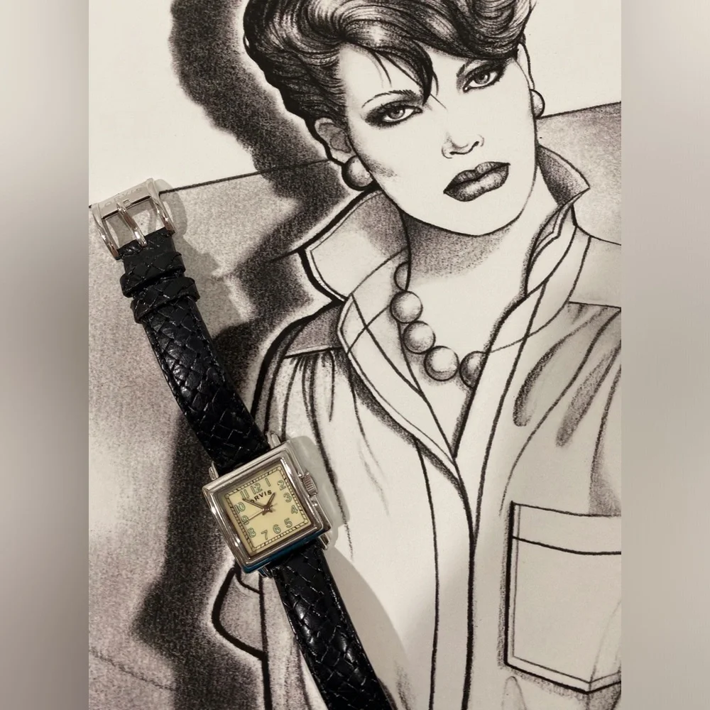 Orvis vintage women’s watch with black leather band